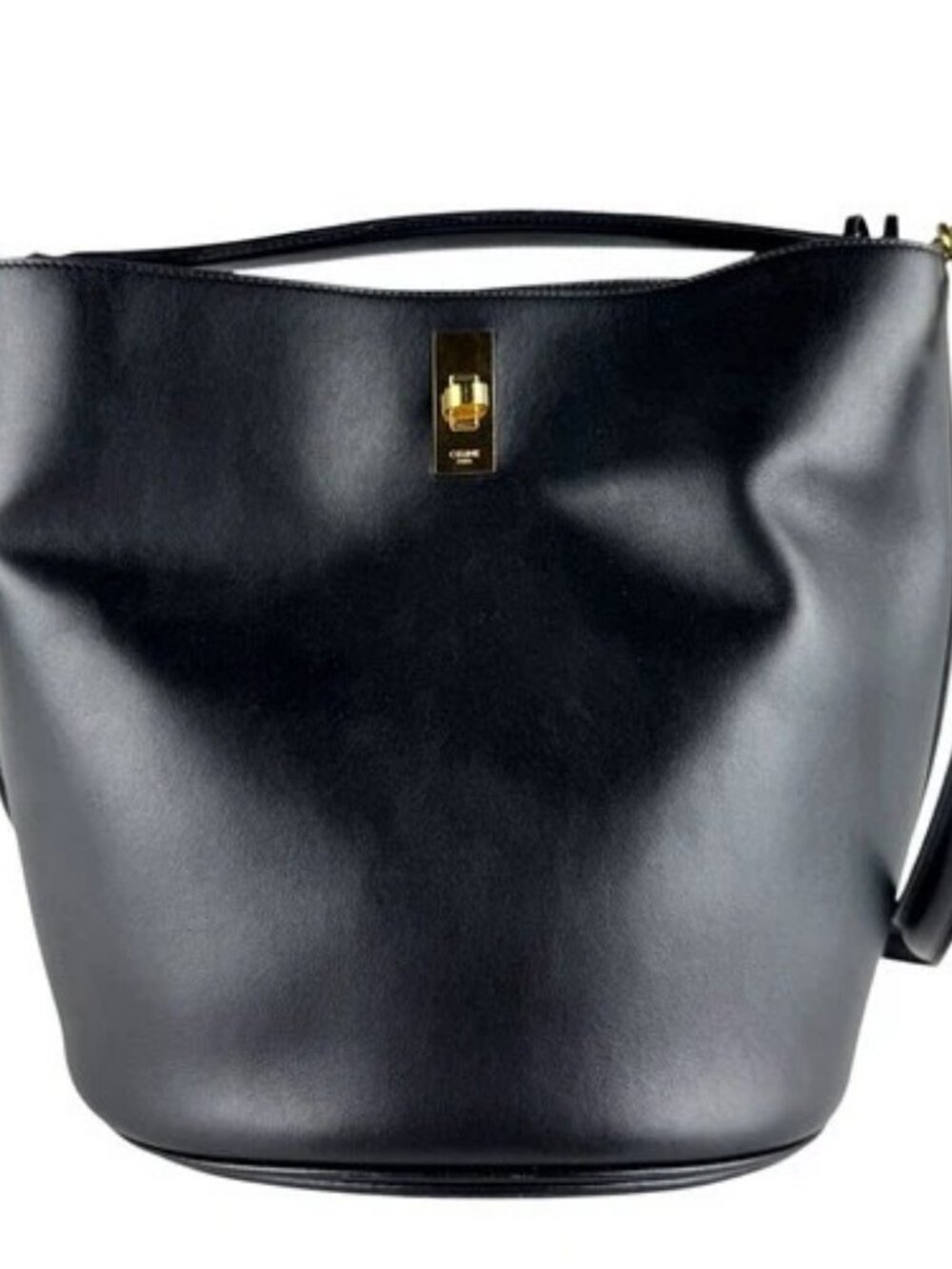 Auth CELINE Bucket 16 Seize Shoulder Bag Handbag Black Leather/Goldtone - z10272